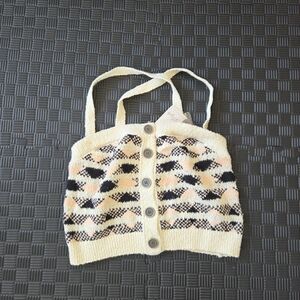 Free People Patterned Knit Crop Top with Button Front